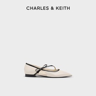 CHARLES&KEITH New Flat Shoes CK1-70381133 รองเท้าแมรี่เจนหัวแหลมผูกโบว์ Chalk 35