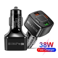 QC3.0 38W 4 Ports USB Type C PD Car Quick Charger with LED Light Faster Charging Adapter 12V 24V Fast Charger for Pad Phone