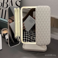 LED Shell Mirror Makeup Mirror Folding Makeup Mirror Two-in-One Desktop Adjustable Storage Box Body 
