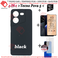 (4ใน1) สำหรับ Tecno Pova 5/Pova 5 Pro เคสโทรศัพท์ Tecno Pova 5เคสโทรศัพท์ + กระจกเทมเปอร์แบบชนิดเคลือบเพื่อความอ่อนโยนด้าน + ฟิล์มเลนส์กล้อง + คาร์บอนไฟเบอร์ฟิล์มด้านหลัง Tecno Pova 5กระจกเทมเปอร์
