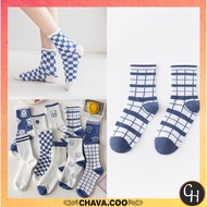 MATA CHAVA | KK574 White Striped Long Socks Trendy Unisex Over-Ankle Sports Socksbiru