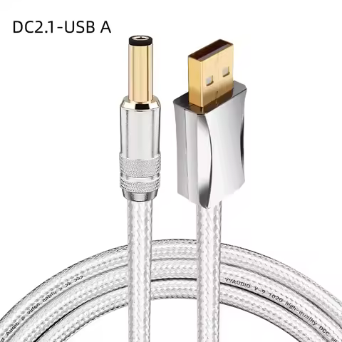 Hifi DC Power Cord USB A C To 2.1*2.5 Plug Output Connection Cable 7N OCC Silver-Plated For DVD Ampl