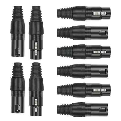 10PCS XLR Connectors 3 Pin Male/Female Audio & DMX Plugs Black Metal Connectors for Microphone Cable