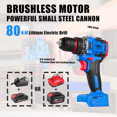 LYUWO 20V Brushless Electric Drill Wireless Battery Driven Mini Drill Bit 20+1 Torque Setting Two-st