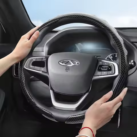 Suitable for Chery Carbon Fiber Texture Steering Wheel Cover with Snap-On Wave-Shaped Sports Design 