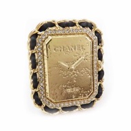 全新未使用 CHANEL B23A Premiere 手錶設計 Coco Mark 鑲鑽戒指，黑色和金色，12 號，帶盒子，意大利製造。