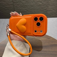 Orange 3d heart with rope   cases Compatible  for Iphone 17 plus 15promax 15 15 pro 14promax 13 pro 