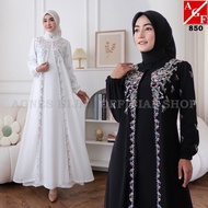 Gaun Putih Baju Raya 2025 Terbaru Kaftan Dress Kembang Muslimah Elegan Jubah Abaya Haji Umrah 850