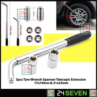 3pcs Tire Wrench Spanner Telecopic Extension Tire Opener Socket 17x19mm & 21x23mm Pembuka Tayar Kere