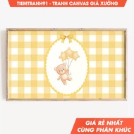 Tranh treo tường Baby Shower Frame Tv Art Cute Yellow Bear Nursery Coquette Girl or Boy Kids tặng kè