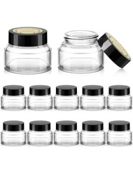 6套玻璃化妝罐，帶蓋，容量1.7盎司，帶標籤和內襯，小巧的圓形空化妝品容器，可用於儲存護膚品、乳液、霜劑、粉末等（透明）