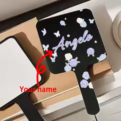 1pc Renowned custom black handheld mirror, handheld makeup mirror, small floral style mirror, portab