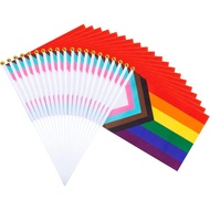 50 Pack Progress Rainbow Pride Small Hand Held Flag for Parades, Gay Stick USA American Rainbow Fest