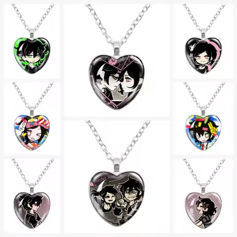 The Coffin of Andy and Leyley Kawaii Game Characters Glass Cabochon Heart-Shape Pendant Necklace Cha