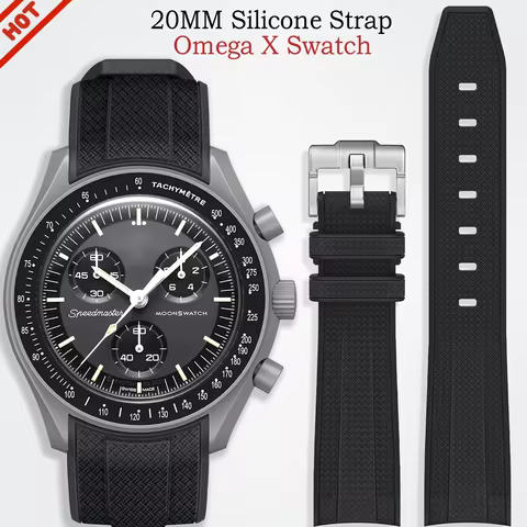 Soft Silicone Strap For Omega X Swatch MoonSwatch Speedmaster 20mm Watchband Curved No Gap Replaceme