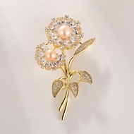 Zircon Dandelion Brooch Pin Natural Freshwater Pearl Plant Corsage Coat Accessories