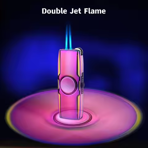Dual Jet Flame Fidget Spinner Lighter -Trendy Blue Flame Windproof Rotating Spinner Refillable Gas L