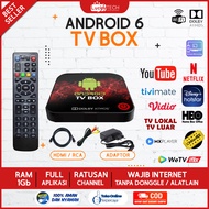 PROMO Smart Android TV Box Digital Unlock Root 4K HD WiFi Free Aplikasi TV Channel OS V6 / Plug and 