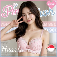 『Ship out 24h』Japanese Plus Size Wired Bra Hearts Love Cute Chiffon Print Lace Bow 大码内衣 75B 80B 80C 