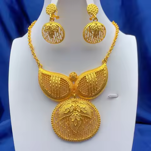 ANIID Nigerian 24K Gold Color Jewelry Sets Wedding African Necklace Earrings For Women Dubai Indian 