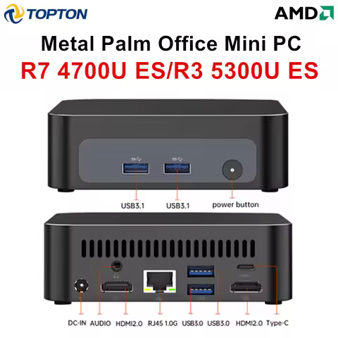 Topton Palm Gaming Mini PC AMD Ryzen 7 4700U ES 3 5300U ES 2*DDR4 2*M.2 Slots Portable Office Deskto