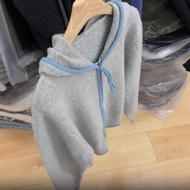 Gray Blue Stitching Contrast Color Hooded Sweater Jacket Women 2025 Autumn Winter New Style Japanese