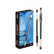 Hộp 12 bút gel Deli 0.5mm siêu mượt Extra smooth đậy nắp G85 Mực xanh đen