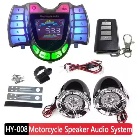 HY-008 Motorcycle Bluetooth Stereo Speaker Audio System Handsfree with Mic TF AUX FM Radio USB Charg