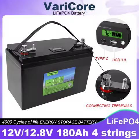 12.8V 180AH LiFePO4 Battery 12V 4s Lithium Batteries USB 3.0 Type-C Output For Campers Golf Cart Off