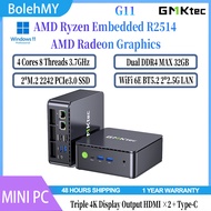 GMKtec G11 MINI PC AMD Ryzen Embedded R2514 DDR4 32GB M.2 PCIe3.0 SSD WiFi 6E BT5.2 2*2.5G LAN 4K Di