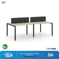 Officescale Meja Kerja Kantor Peyambung Berhadapan 4 Orang + Panel Sekat - Ash Grey, 240x120x75 cm