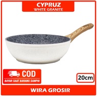 Cypruz 20cm Frying Deep Wok Putih Granite | Wajan Anti Lengket | Penggorengan Keramik | Pan Granit