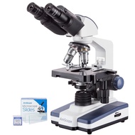 AmScope 40X-2500X LED Lab Binocular Compound Microscope w/ 3D Stage w/ 50pc Blank Slides
