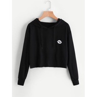 HITAM Women's CROP HOODIE WOMEN'S JACKET CROP HOODIE BASIC BLACK HOODIE CROP PULLOVER JUMPER KISS S 