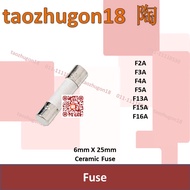[3 Pcs] Ceramic Tube Fuse Fius 6mm X 25mm Fast Blow Plug F2A F3A F4A F5A F13A F15A F16A 2A 3A 4A 5A 