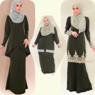 🌹PLUS SIZE KURUNG WANITA OLIVE GREEN 🌹 Koleksi Design Baju Kurung Lace Size XS (34)-10XL(60) Muslimah Fesyen Raya 2024