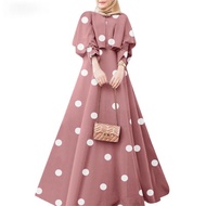 Retro 60an 70an Saloma Pop Yeh Yeh Dinner Women Long Puff Sleeve Drawstring Polka Dots Printed Casua