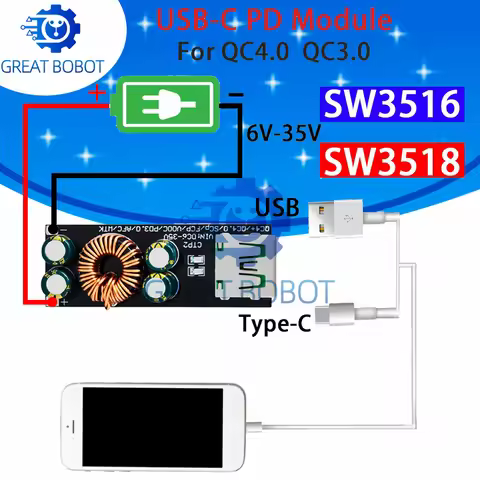 QC4.0 QC3.0 USB Type-C Mobile Phone Quick Charge Adapter 6 -35V Step Down Buck Boost Module for Huaw