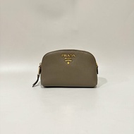 PRADA化妝包大象灰金扣牛皮化妝包