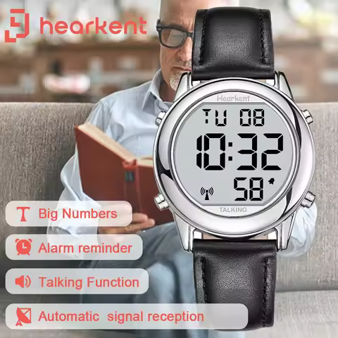 Hearkent Talking Watches for Blind Elderly Men's Clock Talking Time with Atomic Alarm Radio Wrist Wa