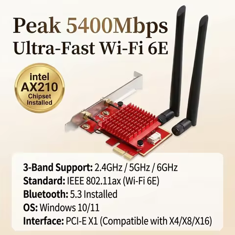 BZIZU WIFI 6E PCI e Card 5400Mbps Wireless Adapter 2.4G&5G&6G BT 5.3 Equipped Intel AX210 Win11/10 P