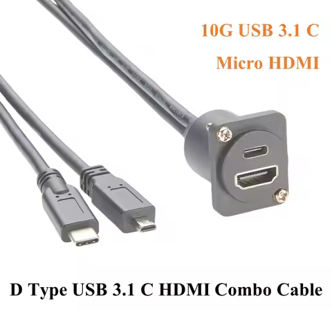 D Type Dual USB 3.1 C High Definition Multimedia Interface to Type C Micro HD Extension Cable 10G 4K