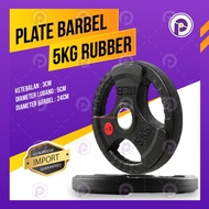 Plate Barbell 5KG Rubber Iron Weight Dumbell Rubber Plate Dambel 5 KG - Iron