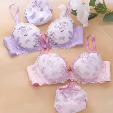 Japanese women thin embroidered bra set push up underwear bra large size B C D E F 70 75 80