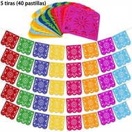 5 Pcs (40 Pcs) Mexican Felt Garland, Colorful Day Of The Dead Party Decoration Banner, Holiday Birth