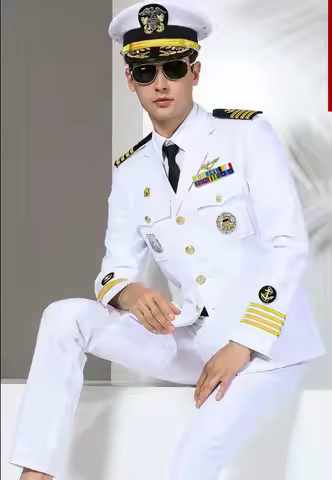 Autumen Seaman Uniform Captain Yacht Uniform Suit Men White US Officer Include Accessories