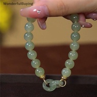 WBPH Belle Fashion Double Ring Interlocking Hetian Jade Beaded Bracelet Female Ins Style Love Safety Buckle Bangle For Bestie Birthday Gift Modish