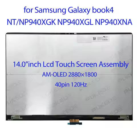 For Samsung Galaxy book4 NT/NP940XGK NP940XGL NP940XNA 14.0"inch ATNA40CU07 AMOLED Display Touch Scr