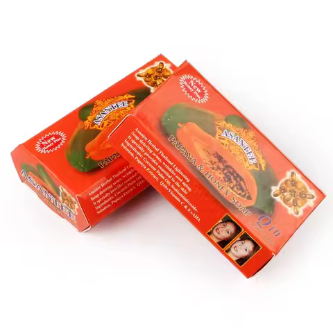 2 Pack Thailand ASANTEE Papaya Honey Herb Soap Whitening Handmade Soap Lightening Skin Moisturizing 