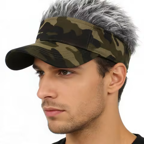 Men Women Spiked Wig Synthetic Hairs Sunhat Army green Camouflage Printed Sports Baseball Cap Jungle